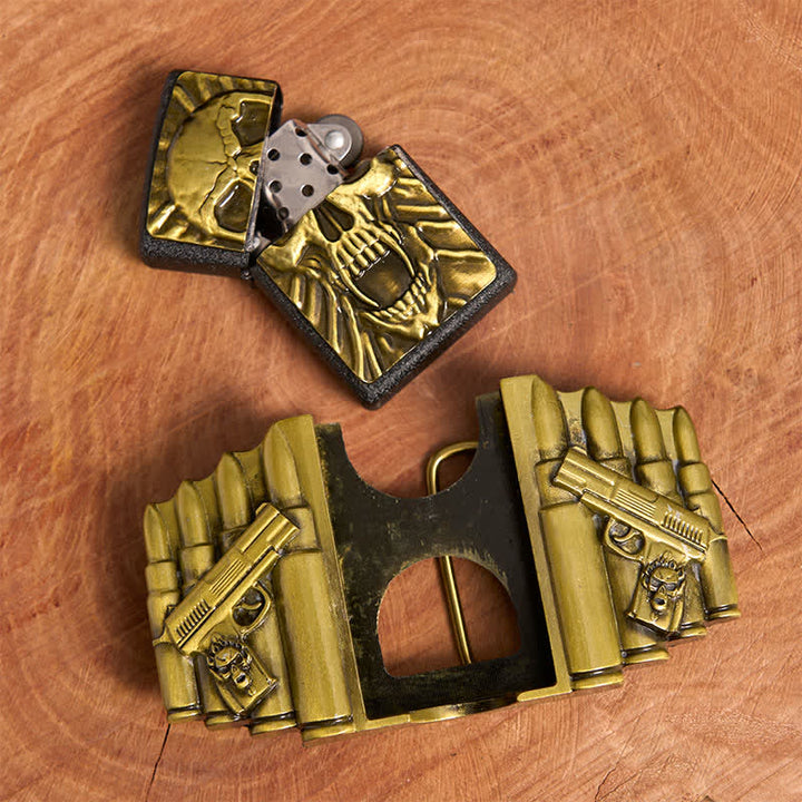 Men's DIY Bronze Scary Skull Head Leather Belt With Hidden Lighter - image 5