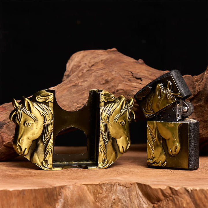 Men's DIY Bronze Triple Horses Leather Belt With Hidden Lighter - image 2