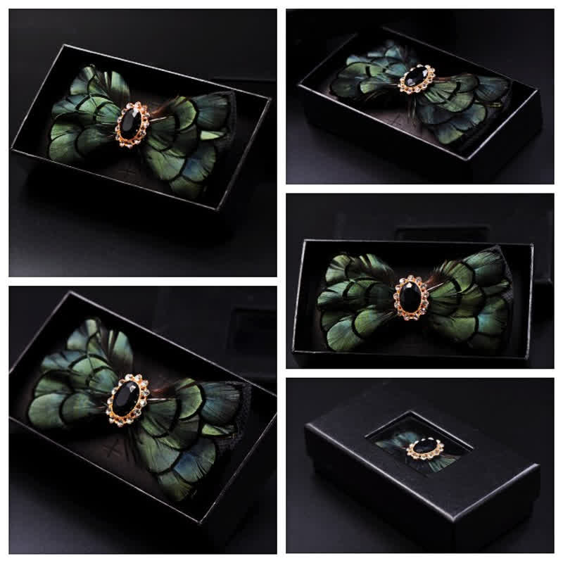 Forest Green Crystal Party Formal Feather Bow Tie - image 6