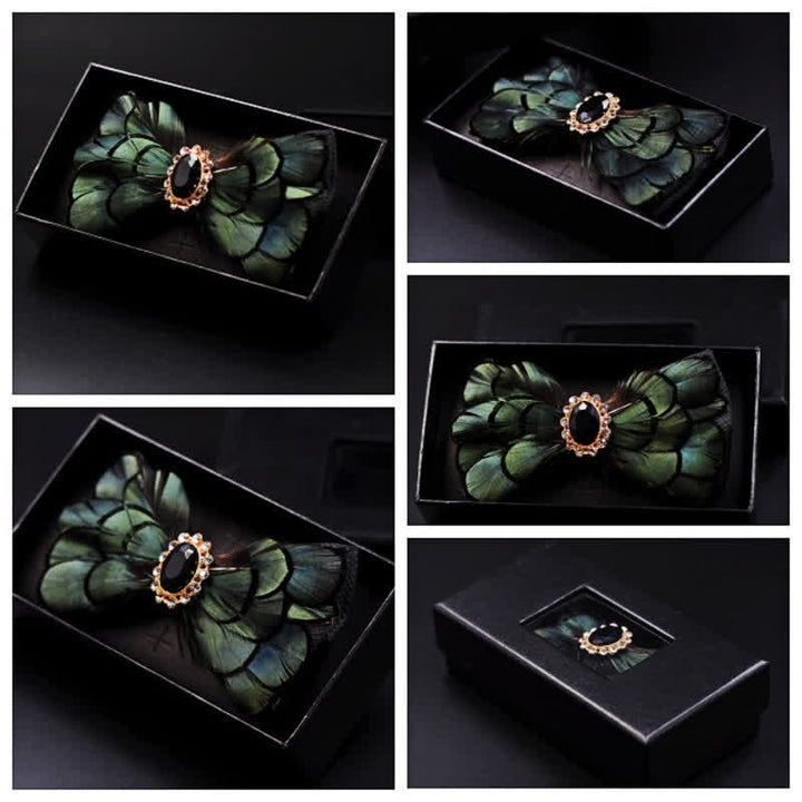 Forest Green Crystal Party Formal Feather Bow Tie - image 6