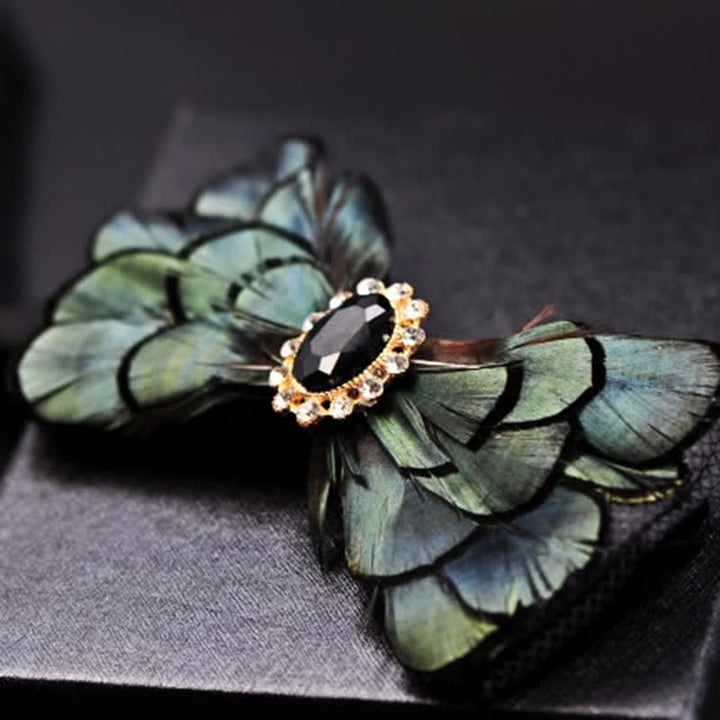 Forest Green Crystal Party Formal Feather Bow Tie - image 6