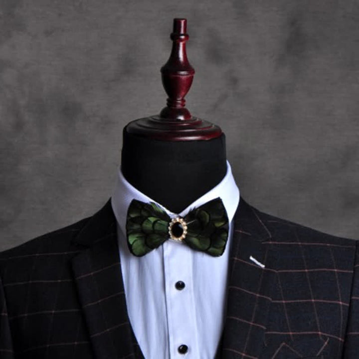 Forest Green Crystal Party Formal Feather Bow Tie - image 2