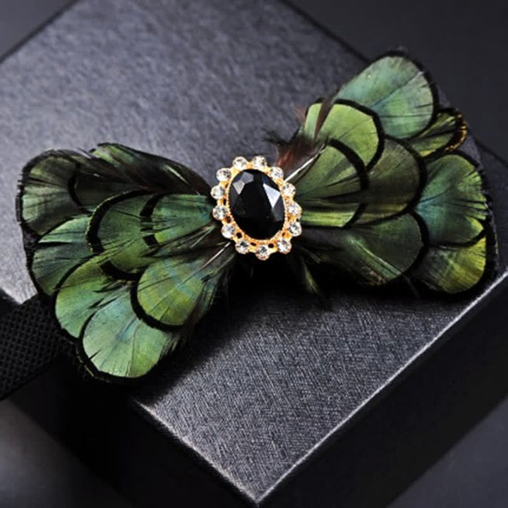 Forest Green Crystal Party Formal Feather Bow Tie - Green - image 1