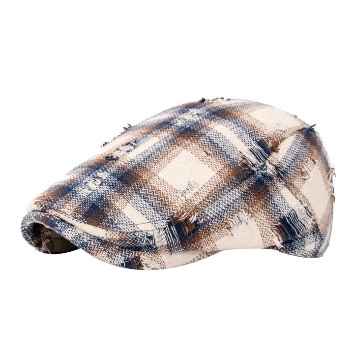 Autumn & Winter Broken Edge Vintage Plaid Beret Hat - Beige - Adjustable (22"-24") - image 1