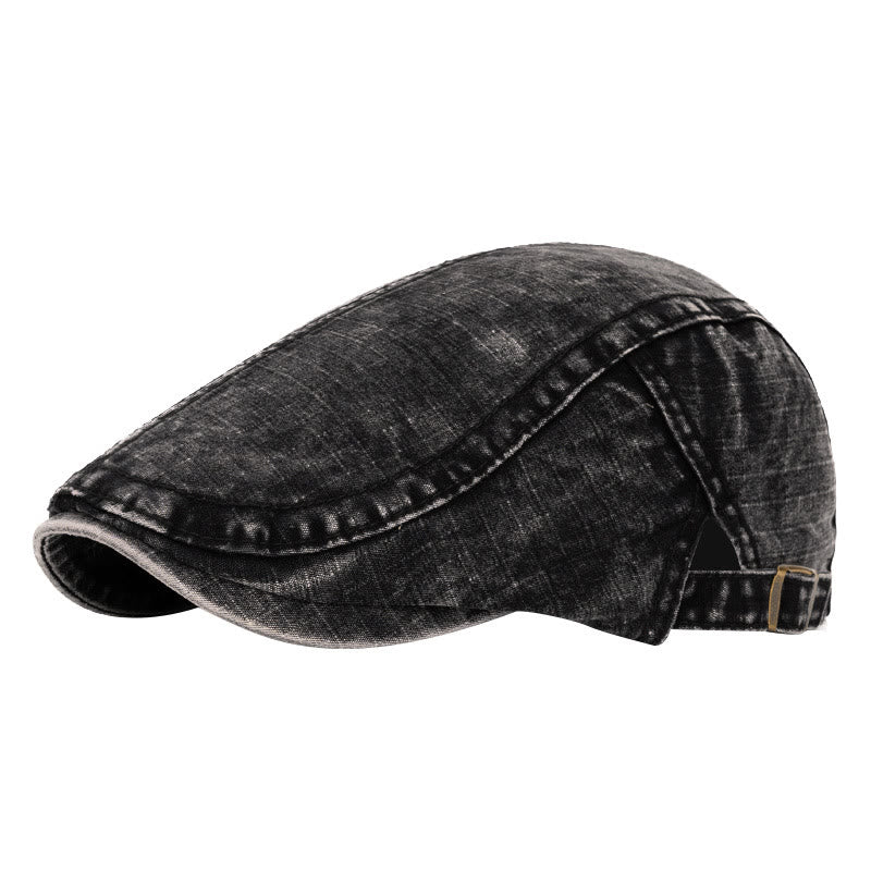 Spring & Summer Washed British Style Pure Cotton Beret - Black - Adjustable (22"-24") - image 1