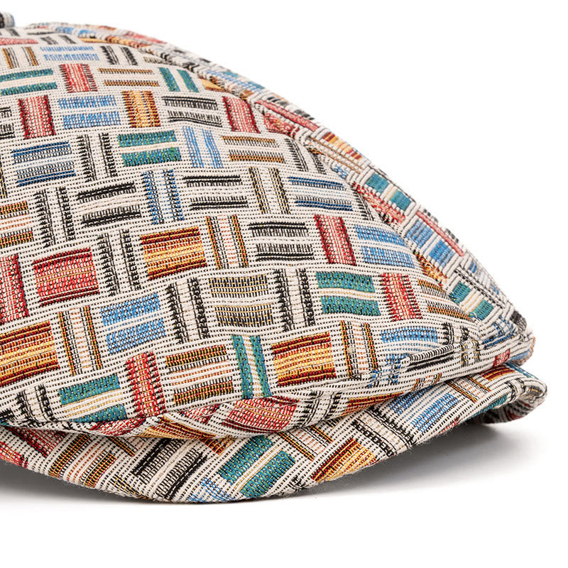 Artistic Retro Colored Jacquard Checkered Beret Hat - image 4