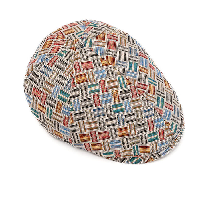 Artistic Retro Colored Jacquard Checkered Beret Hat - image 3