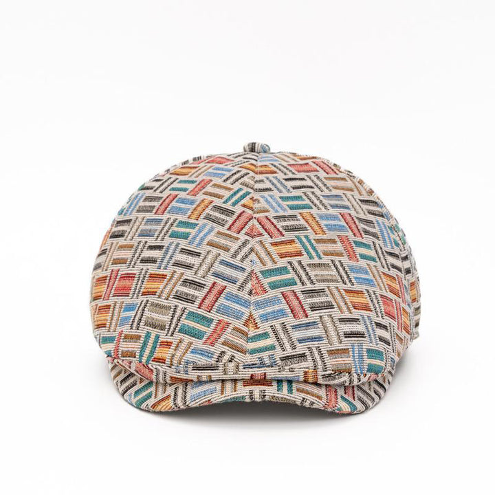 Artistic Retro Colored Jacquard Checkered Beret Hat - image 2