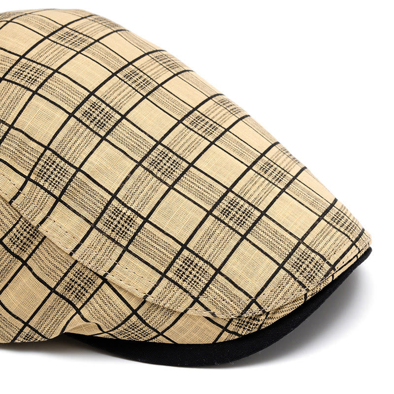 Spring And Summer Fashion Pure Cotton Striped&Checkered Beret Hat - image 5