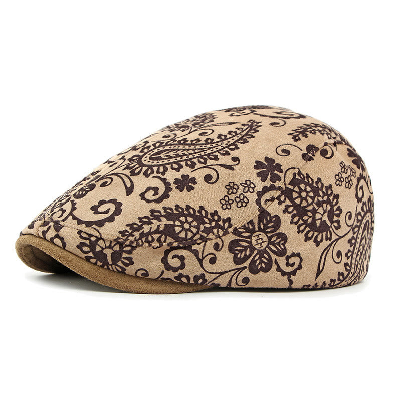Ethnic Style Personalized Cashew Print Beret Hat - Khaki - Adjustable (21 5/8"-22 7/8") - image 1