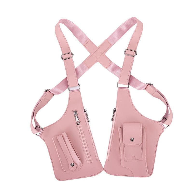 Outdoor Multi-Pocket High-Capacity Leather Underarm Shoulder Bag - Pink - image 12