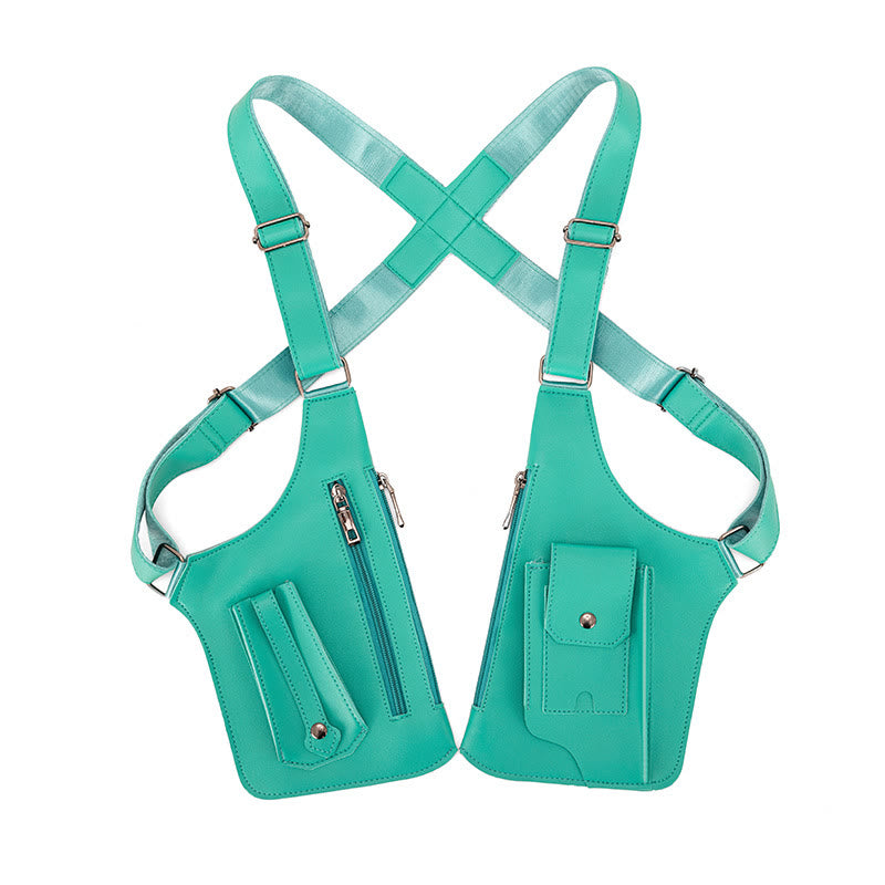 Outdoor Multi-Pocket High-Capacity Leather Underarm Shoulder Bag - Green - image 10