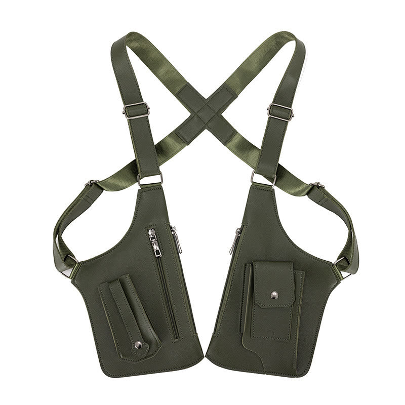 Outdoor Multi-Pocket High-Capacity Leather Underarm Shoulder Bag - Army Green - image 0