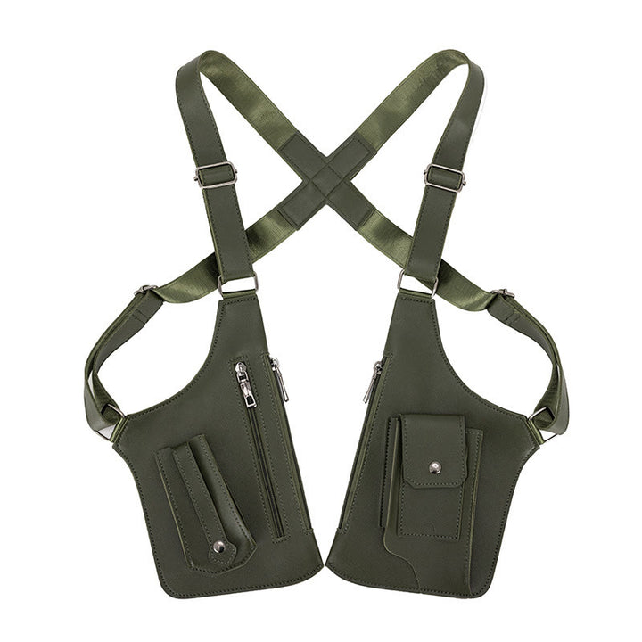 Outdoor Multi-Pocket High-Capacity Leather Underarm Shoulder Bag - Army Green - image 0