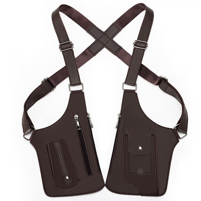 Outdoor Multi-Pocket High-Capacity Leather Underarm Shoulder Bag - Brown - image 8