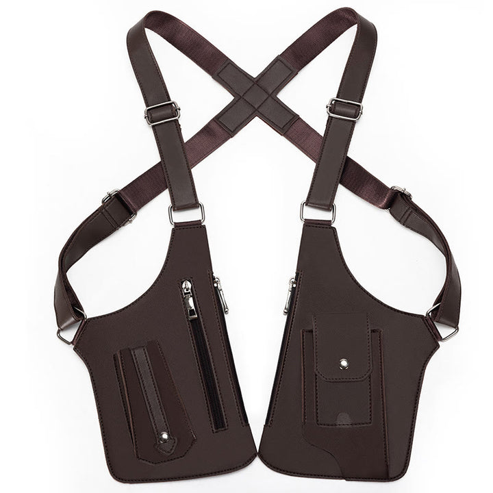 Outdoor Multi-Pocket High-Capacity Leather Underarm Shoulder Bag - Brown - image 8