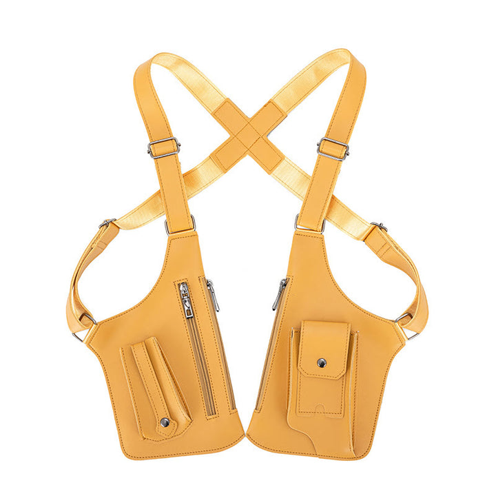 Outdoor Multi-Pocket High-Capacity Leather Underarm Shoulder Bag - Yellow - image 11