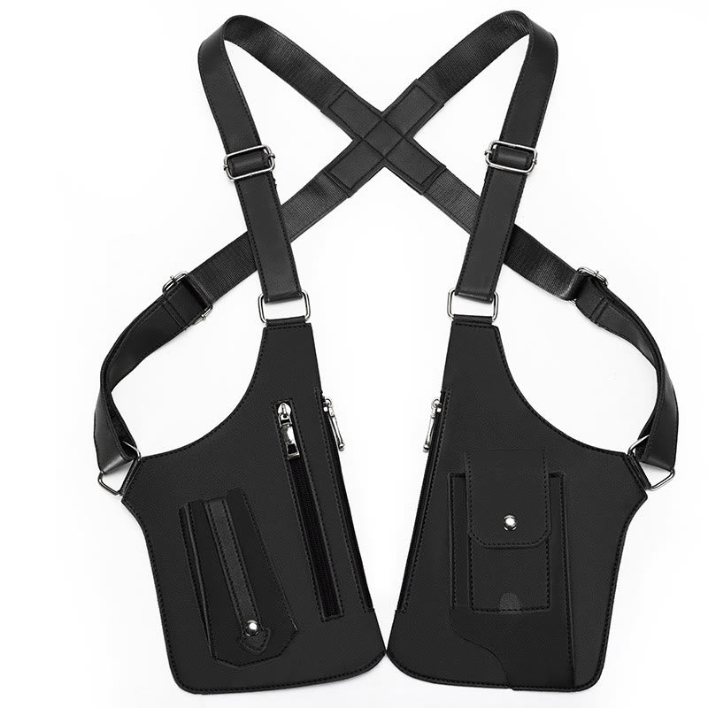 Outdoor Multi-Pocket High-Capacity Leather Underarm Shoulder Bag - Black - image 7