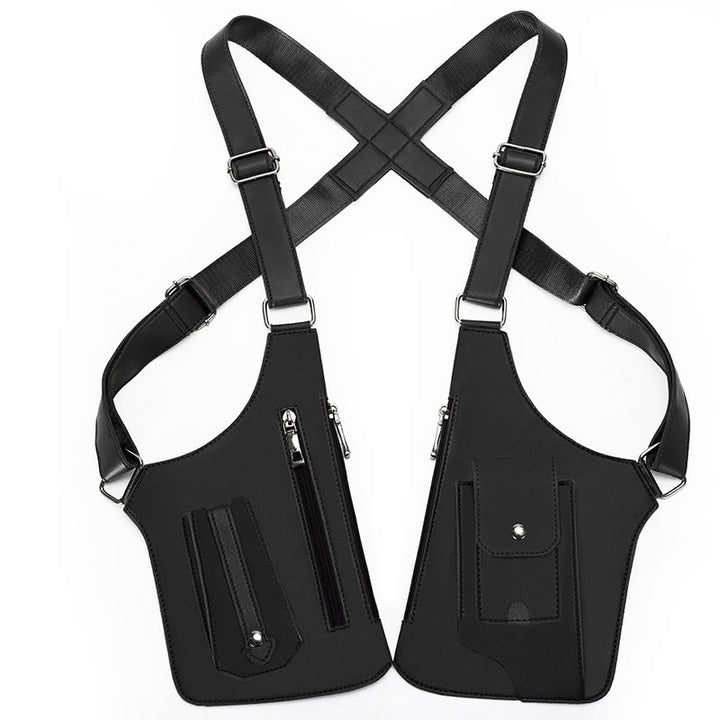 Outdoor Multi-Pocket High-Capacity Leather Underarm Shoulder Bag - Black - image 7