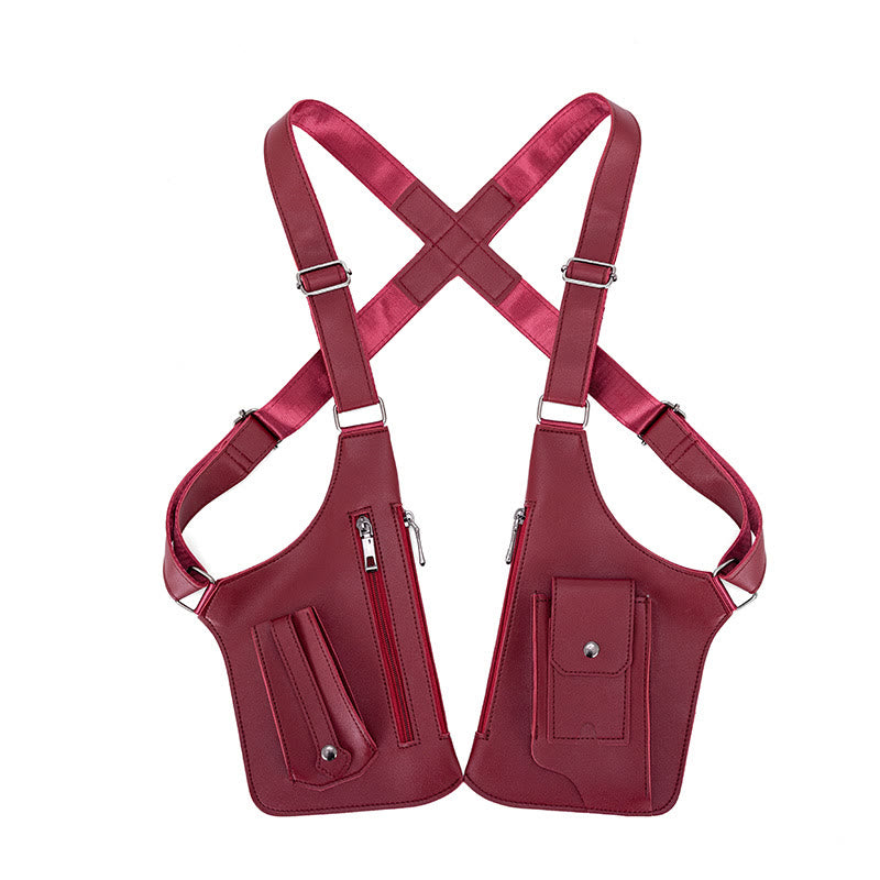 Outdoor Multi-Pocket High-Capacity Leather Underarm Shoulder Bag - Wine - image 9