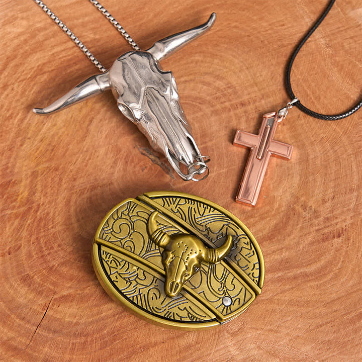 Bronze Bull DIY Hidden Knife Belt Buckle Cross Necklace Bundle Set - Bronze Bull - Without Belt - Not Include Belt - image 1