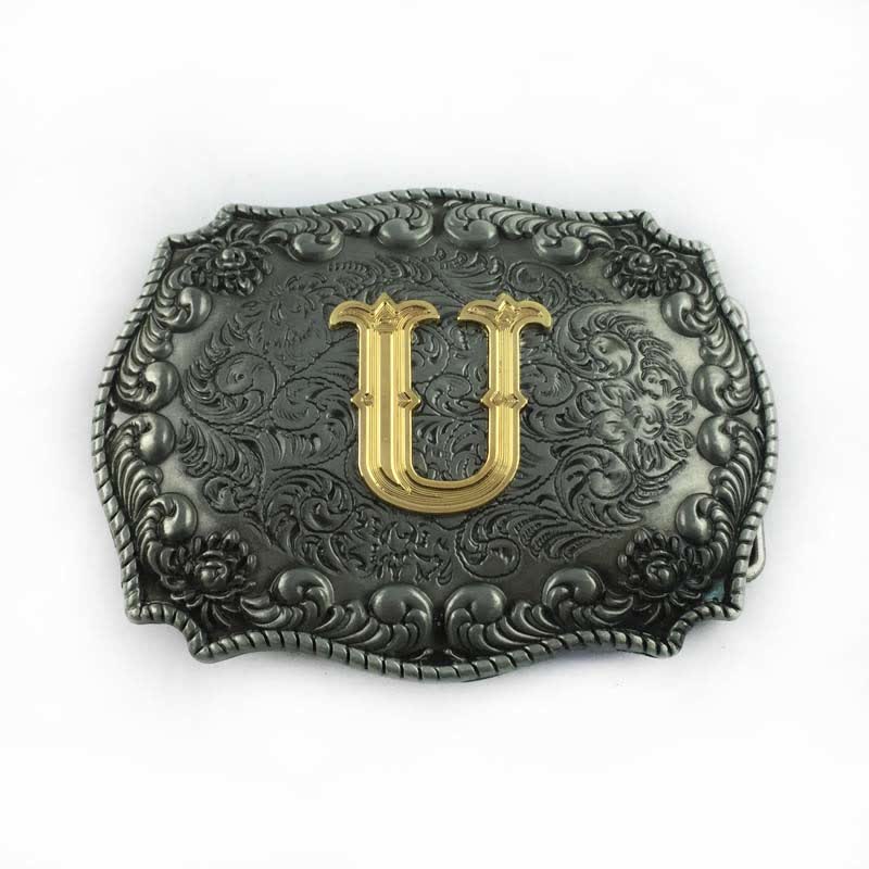 Men's DIY Alphabet Initial Letter Buckle Leather Belt - U - Without Belt - image 24