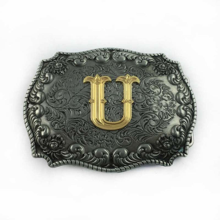 Men's DIY Alphabet Initial Letter Buckle Leather Belt - U - Without Belt - image 24