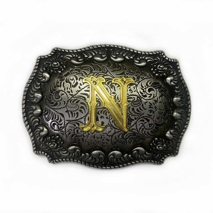 Men's DIY Alphabet Initial Letter Buckle Leather Belt - N - Without Belt - image 16
