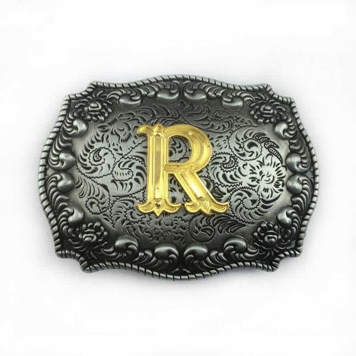 Men's DIY Alphabet Initial Letter Buckle Leather Belt - R - Without Belt - image 20