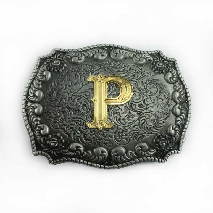 Men's DIY Alphabet Initial Letter Buckle Leather Belt - P - Without Belt - image 18
