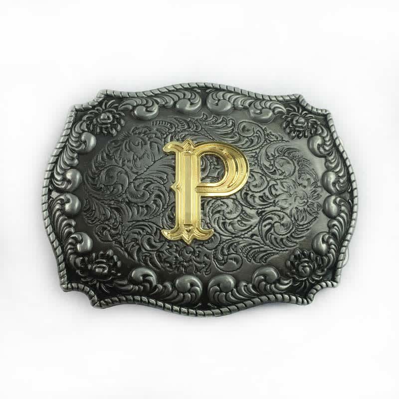 Men's DIY Alphabet Initial Letter Buckle Leather Belt - P - Without Belt - image 19