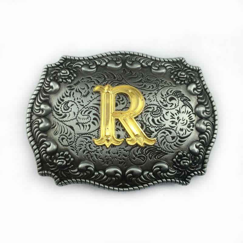 Men's DIY Alphabet Initial Letter Buckle Leather Belt - R - Without Belt - image 21