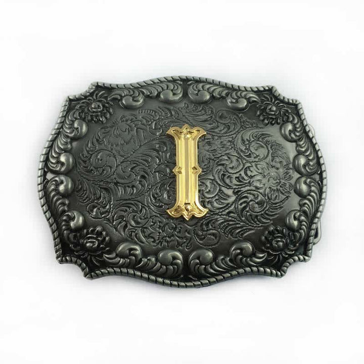 Men's DIY Alphabet Initial Letter Buckle Leather Belt - I - Without Belt - image 12