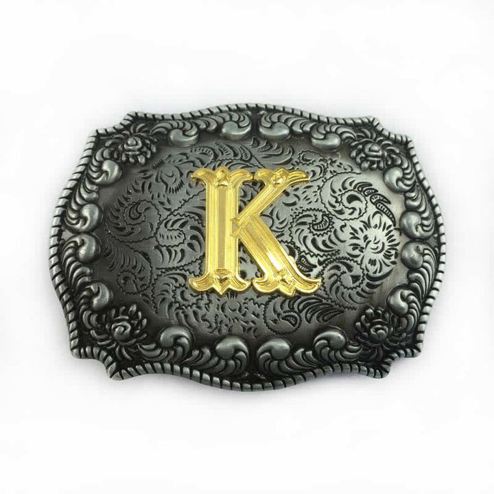 Men's DIY Alphabet Initial Letter Buckle Leather Belt - K - Without Belt - image 13