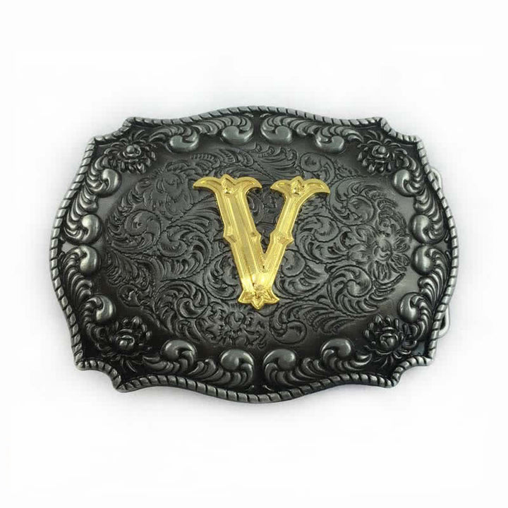 Men's DIY Alphabet Initial Letter Buckle Leather Belt - V - Without Belt - image 25