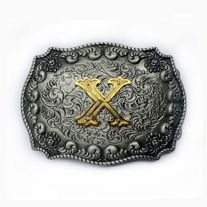 Men's DIY Alphabet Initial Letter Buckle Leather Belt - X - Without Belt - image 27