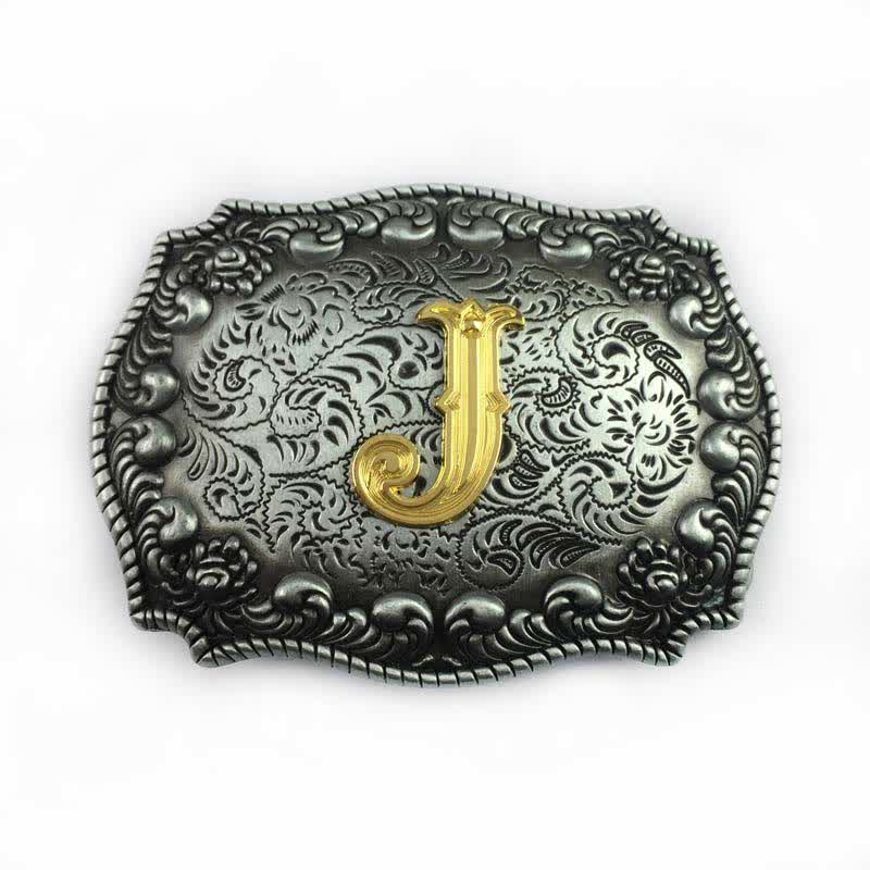 Men's DIY Alphabet Initial Letter Buckle Leather Belt - J - Without Belt - image 13