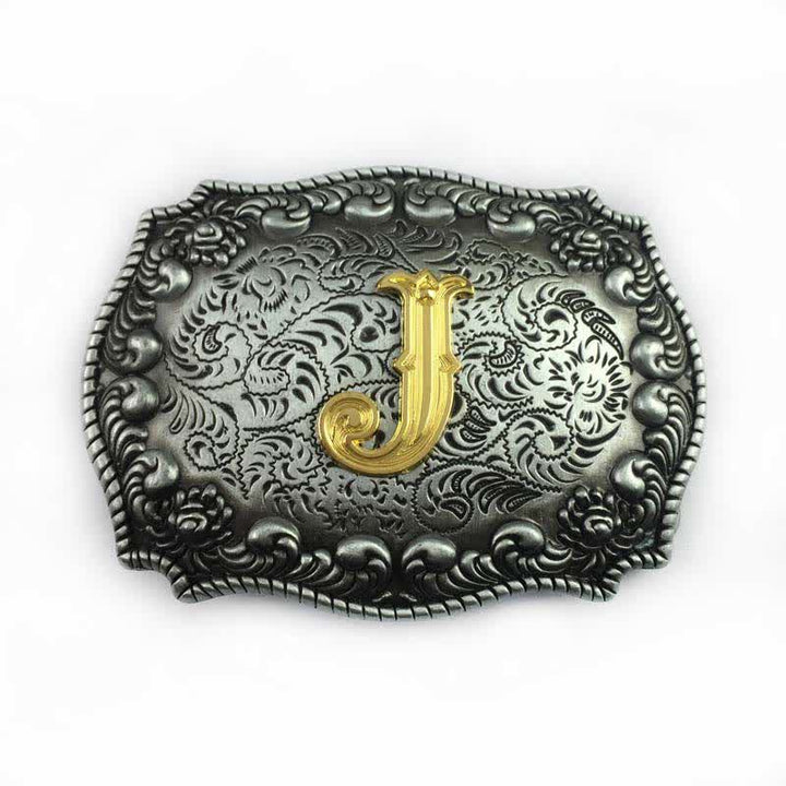 Men's DIY Alphabet Initial Letter Buckle Leather Belt - J - Without Belt - image 12