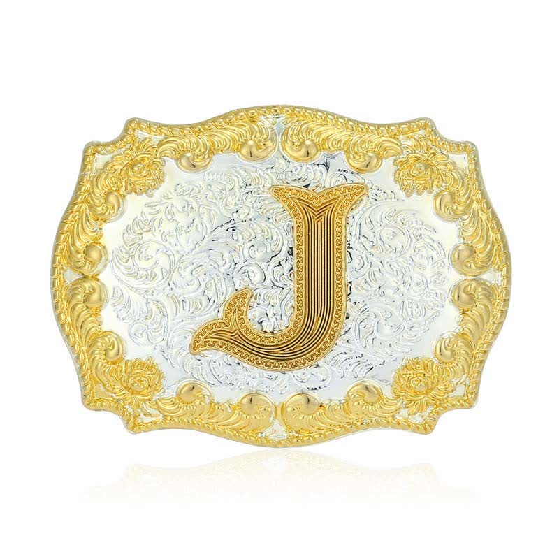 Men's DIY Golden Initial Letter Buckle Leather Belt - J - Without Belt - image 15