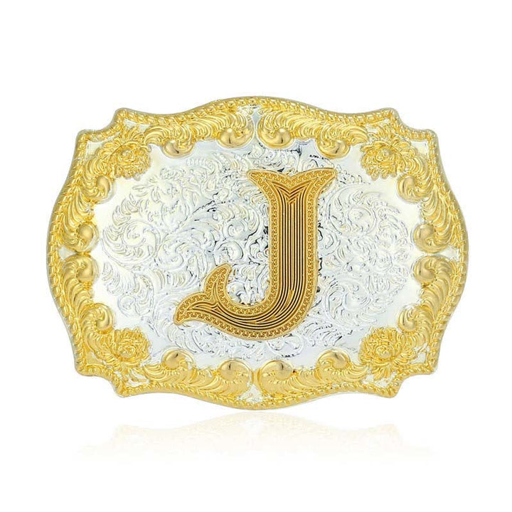 Men's DIY Golden Initial Letter Buckle Leather Belt - J - Without Belt - image 15