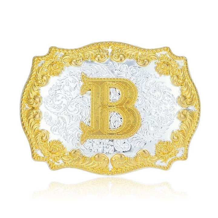 Men's DIY Golden Initial Letter Buckle Leather Belt - B - Without Belt - image 6