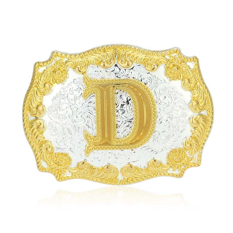 Men's DIY Golden Initial Letter Buckle Leather Belt - D - Without Belt - image 9
