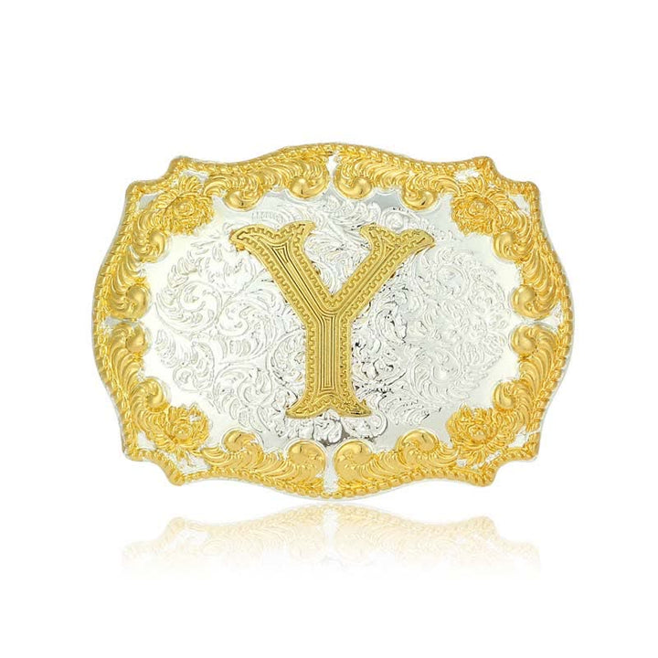 Men's DIY Golden Initial Letter Buckle Leather Belt - Y - Without Belt - image 29