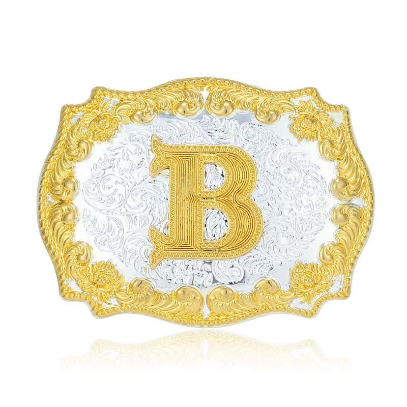 Men's DIY Golden Initial Letter Buckle Leather Belt - B - Without Belt - image 6