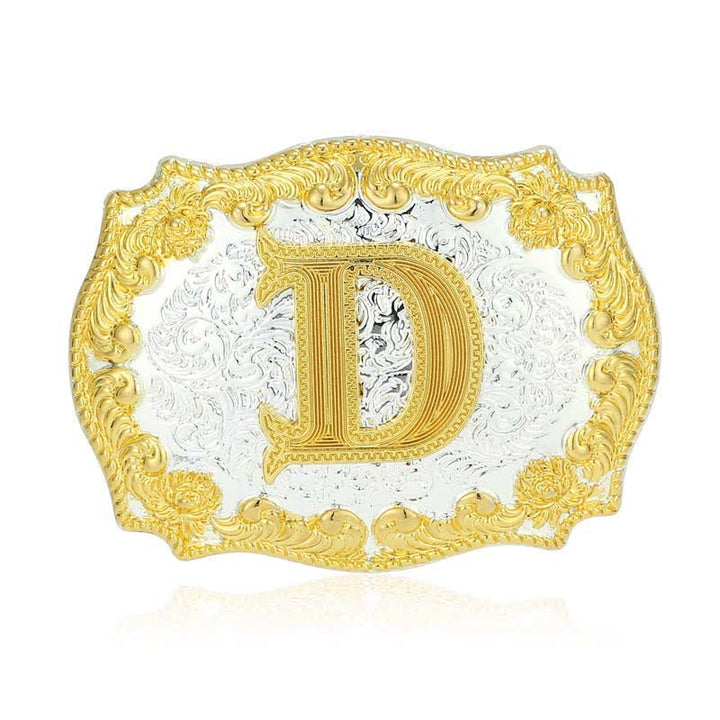 Men's DIY Golden Initial Letter Buckle Leather Belt - D - Without Belt - image 8
