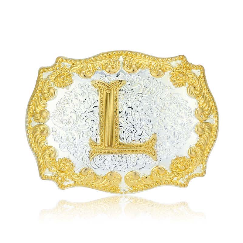 Men's DIY Golden Initial Letter Buckle Leather Belt - L - Without Belt - image 17