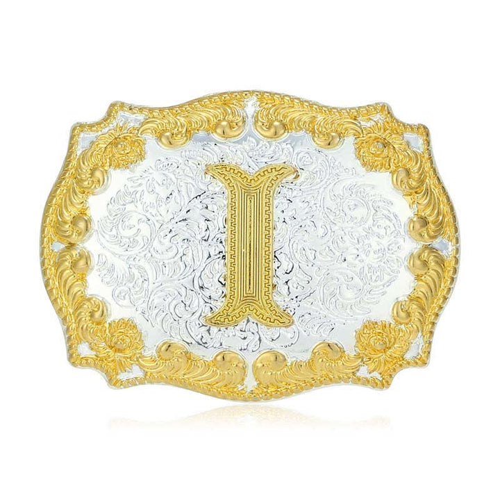 Men's DIY Golden Initial Letter Buckle Leather Belt - I - Without Belt - image 13