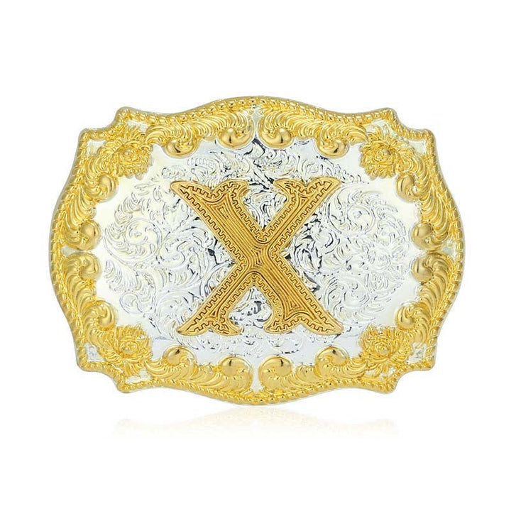 Men's DIY Golden Initial Letter Buckle Leather Belt - X - Without Belt - image 29