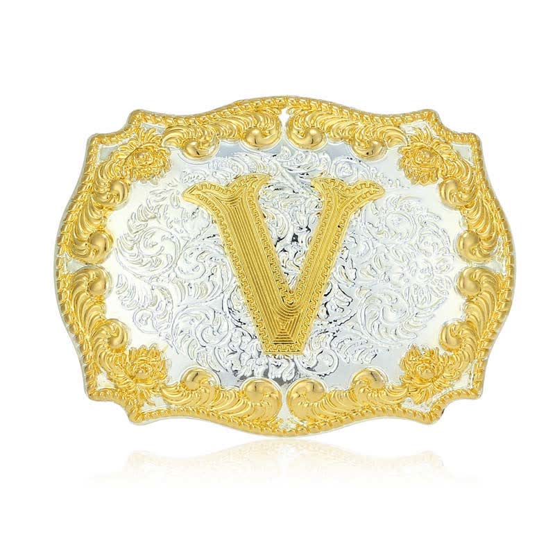 Men's DIY Golden Initial Letter Buckle Leather Belt - V - Without Belt - image 26