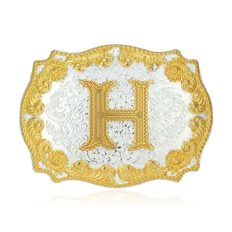 Men's DIY Golden Initial Letter Buckle Leather Belt - H - Without Belt - image 12